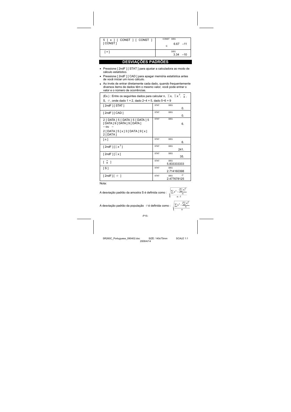 Desviações padrões | CITIZEN SRP-265N User Manual | Page 53 / 192