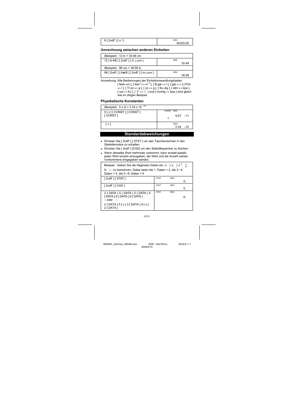 Standardabweichungen | CITIZEN SRP-265N User Manual | Page 72 / 192