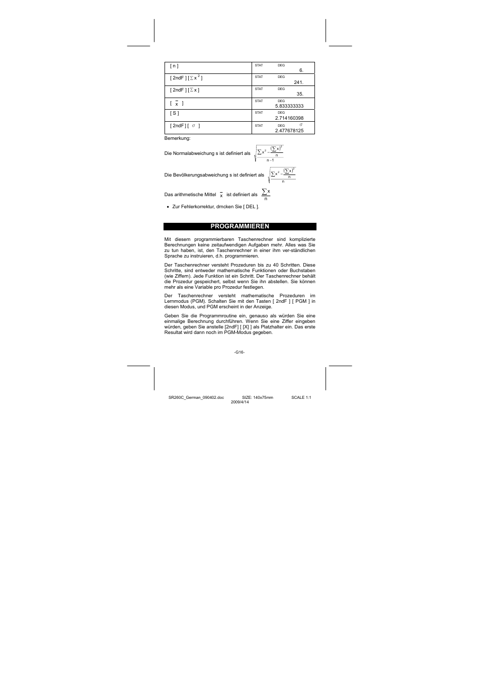 Programmieren | CITIZEN SRP-265N User Manual | Page 73 / 192