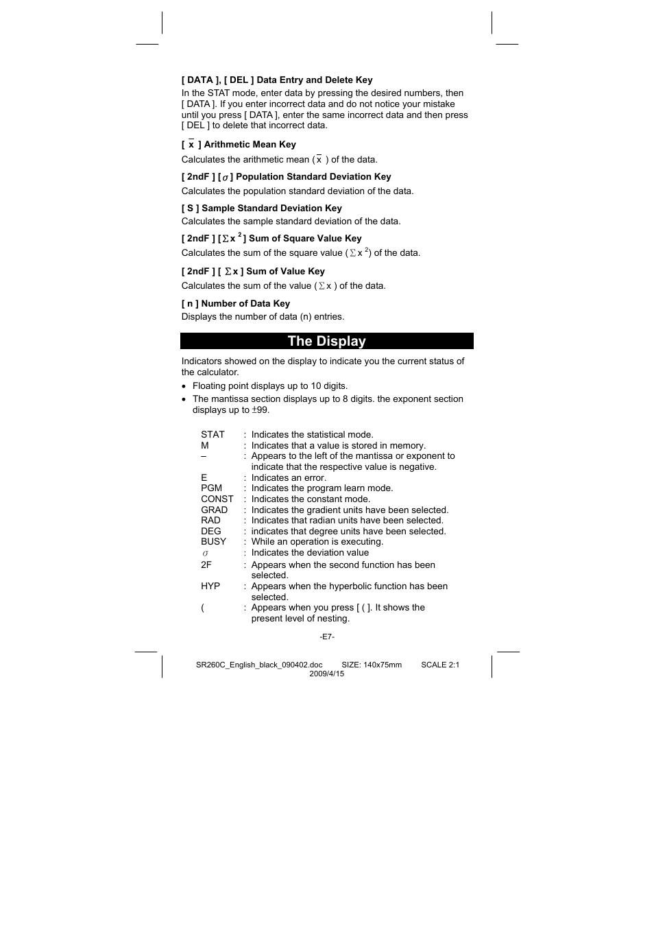 The display | CITIZEN SRP-265N User Manual | Page 8 / 192