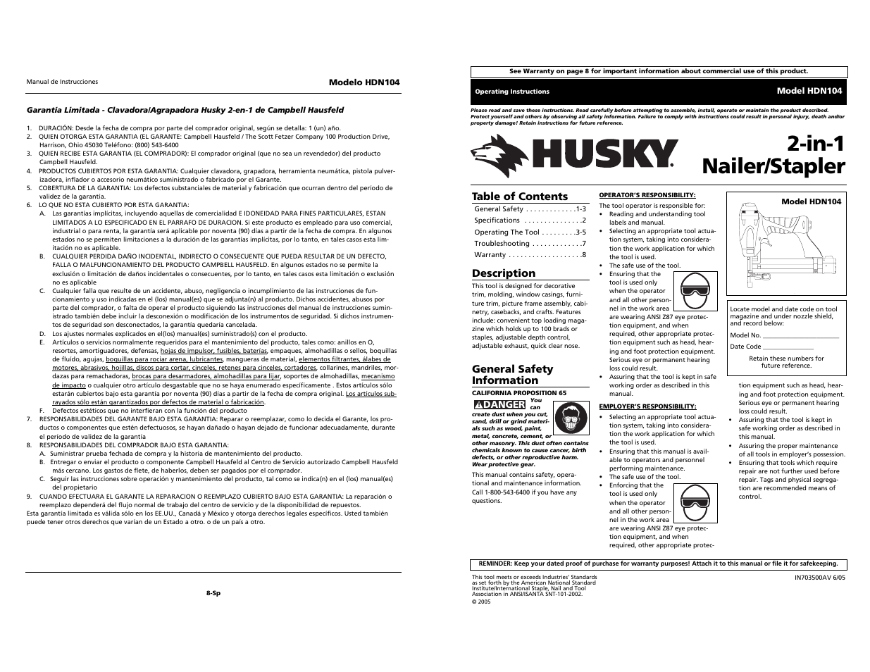 Husky HDN104 User Manual | 12 pages