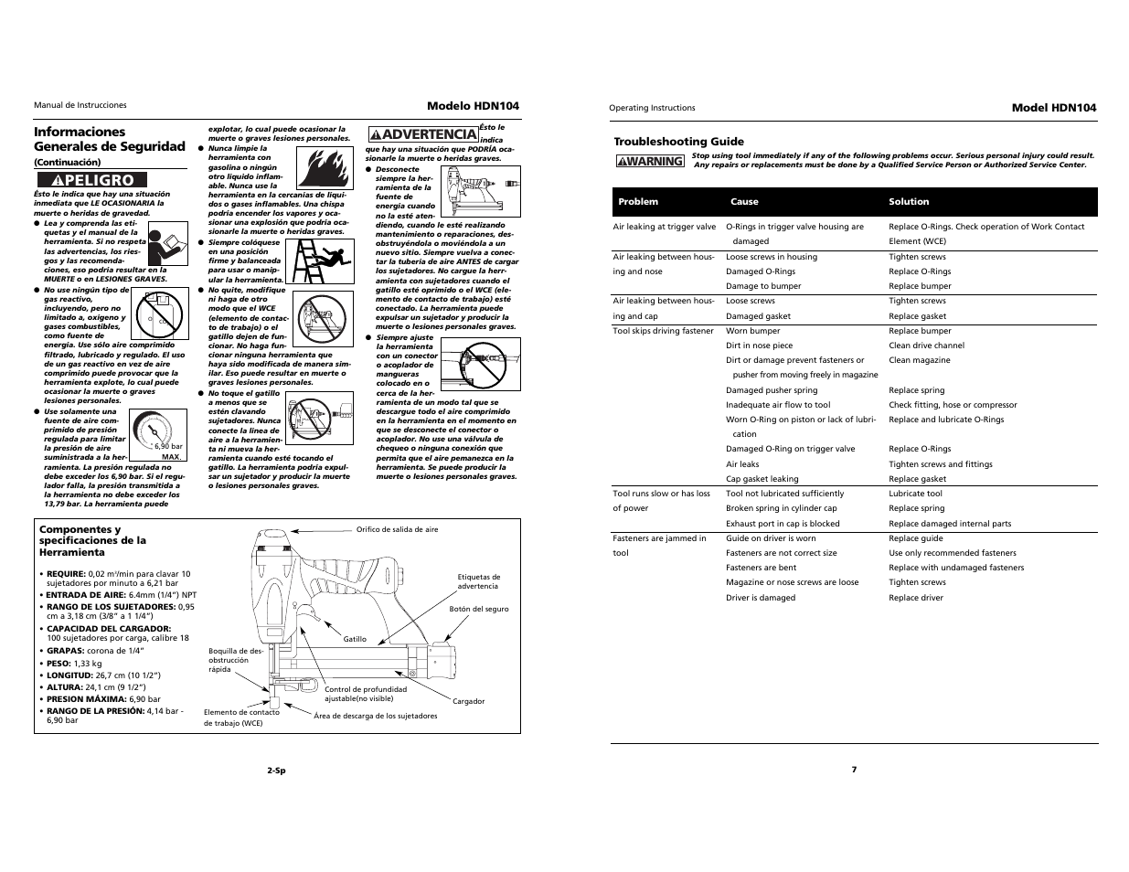 Peligro, Advertencia | Husky HDN104 User Manual | Page 7 / 12