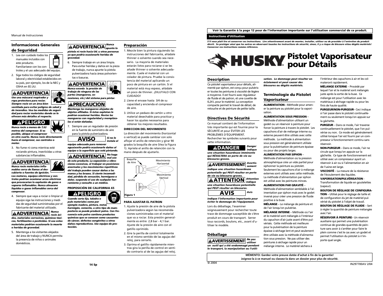 Pistolet vaporisateur pour détails, Aviso, Peligro | Avis, Attention, Precaucion, Danger | Husky Spray Gun User Manual | Page 7 / 10