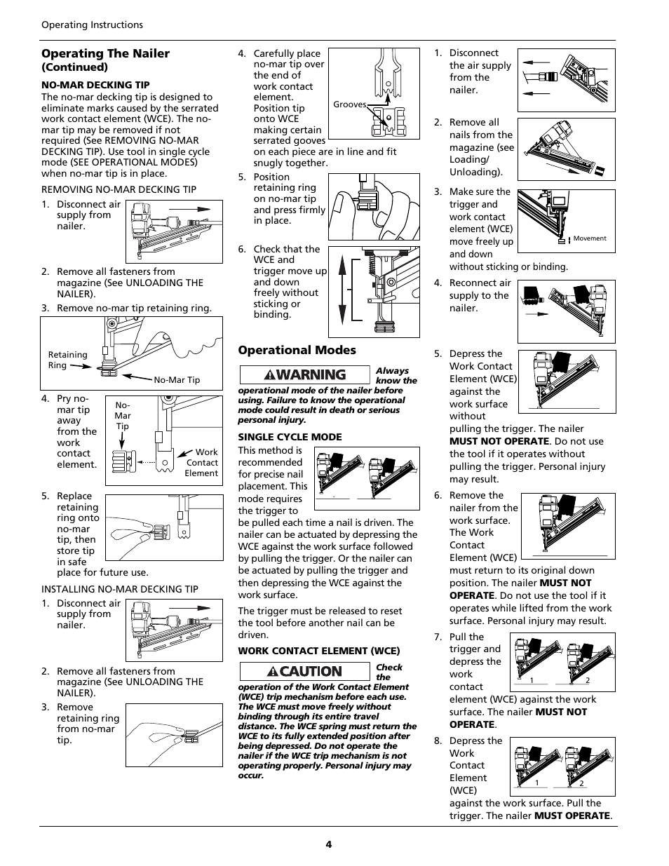 Operational modes, Operating the nailer | Husky HD289000 User Manual | Page 4 / 24