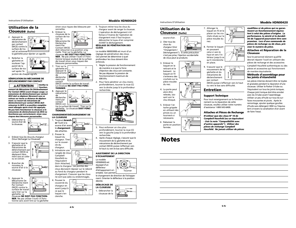 Entretien, Utilisation de la cloueuse | Husky hdn00420 User Manual | Page 10 / 10