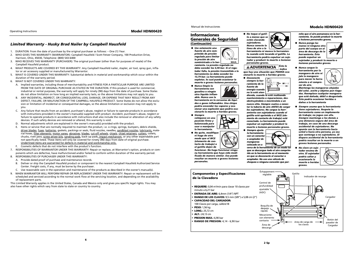 Campbell professional hausfeld, O i l | Husky hdn00420 User Manual | Page 6 / 10