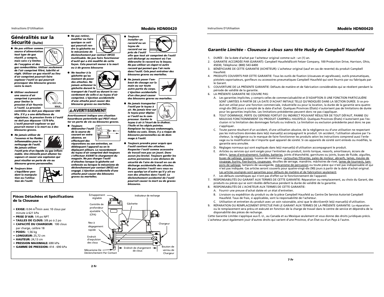 Campbell professional professional hausfeld, Généralités sur la sécurité | Husky hdn00420 User Manual | Page 8 / 10