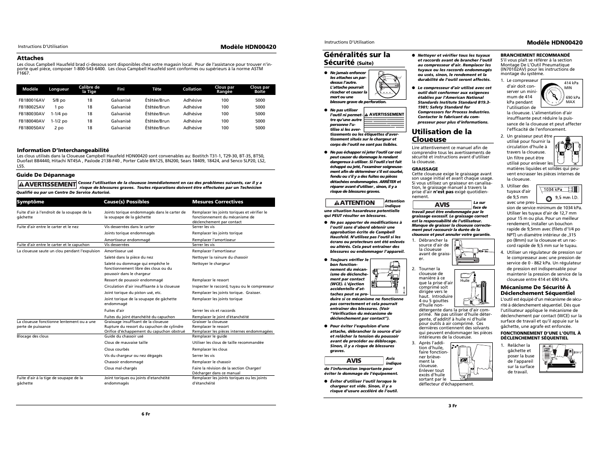 O i l, Utilisation de la cloueuse, Généralités sur la sécurité | Husky hdn00420 User Manual | Page 9 / 10