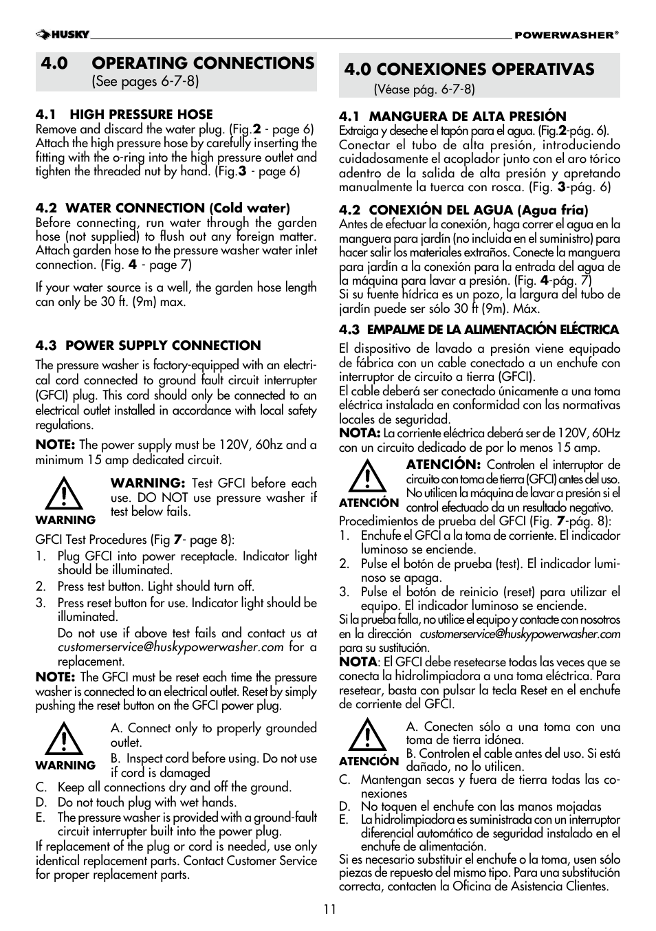 0 operating connections, 0 conexiones operativas | Husky H1600 User Manual | Page 11 / 32