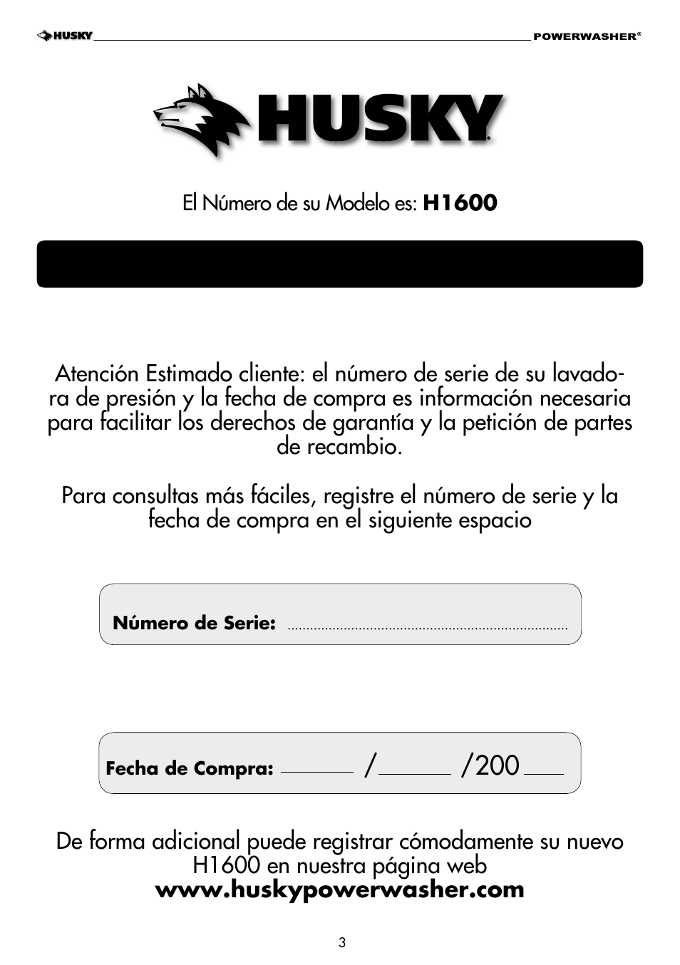 Importante | Husky H1600 User Manual | Page 3 / 32