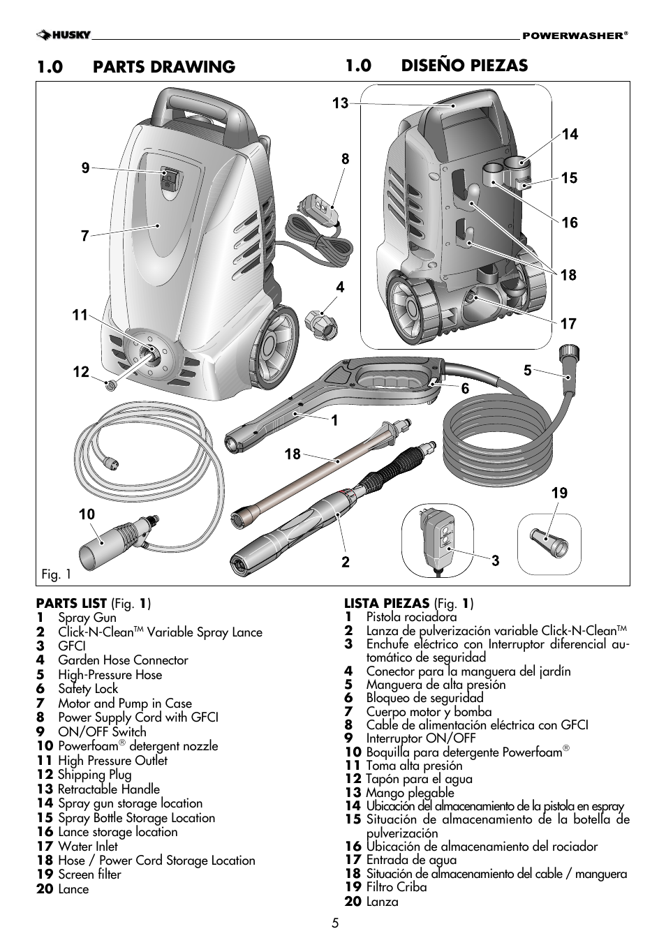 0 parts drawing, 0 diseño piezas | Husky H1600 User Manual | Page 5 / 32