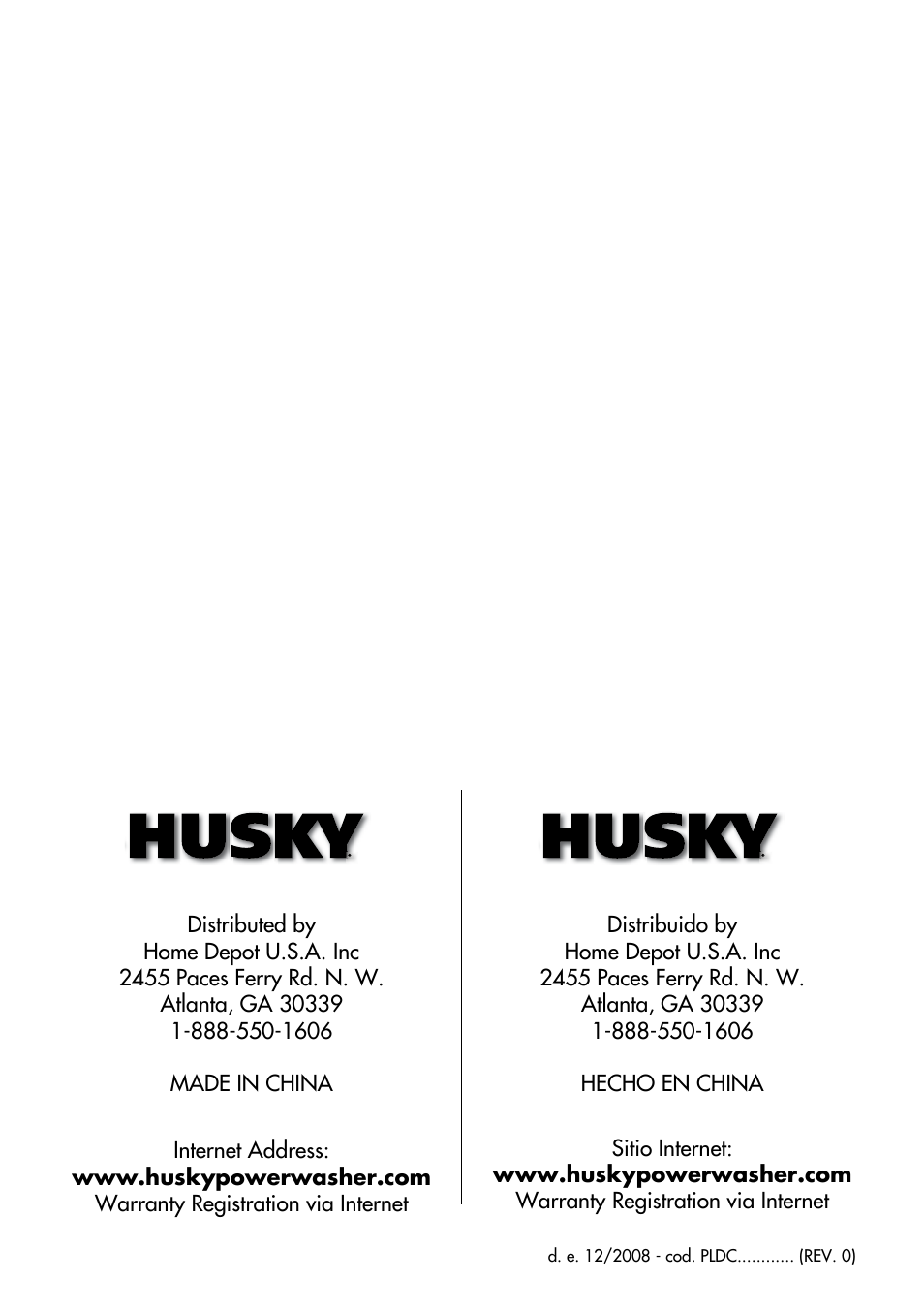 Husky POWERWASHER H2000 User Manual | Page 36 / 36