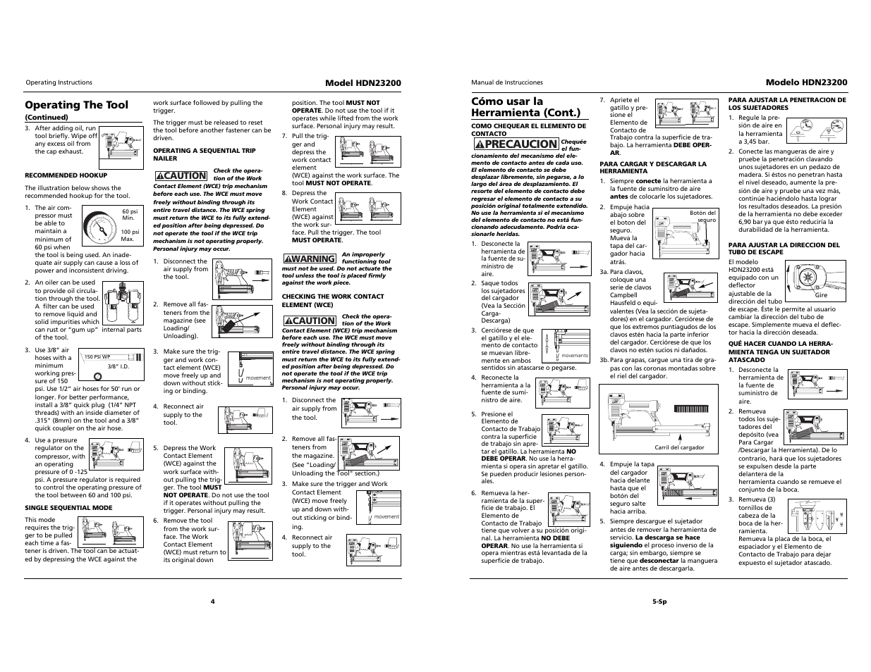 Built to last, Precaucion, Operating the tool | Cómo usar la herramienta (cont.) | Husky HDN23200 User Manual | Page 4 / 12