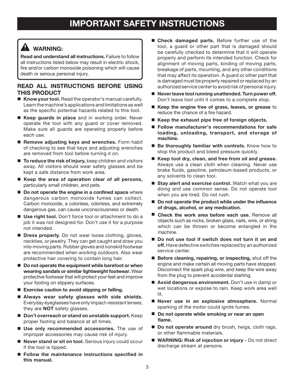 Important safety instructions | Husky HU80522 User Manual | Page 3 / 22