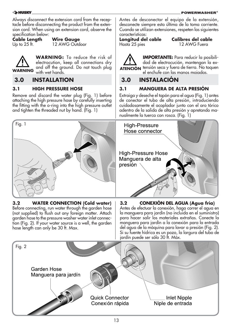 0 installation, 0 instalación | Husky 1800 User Manual | Page 13 / 36