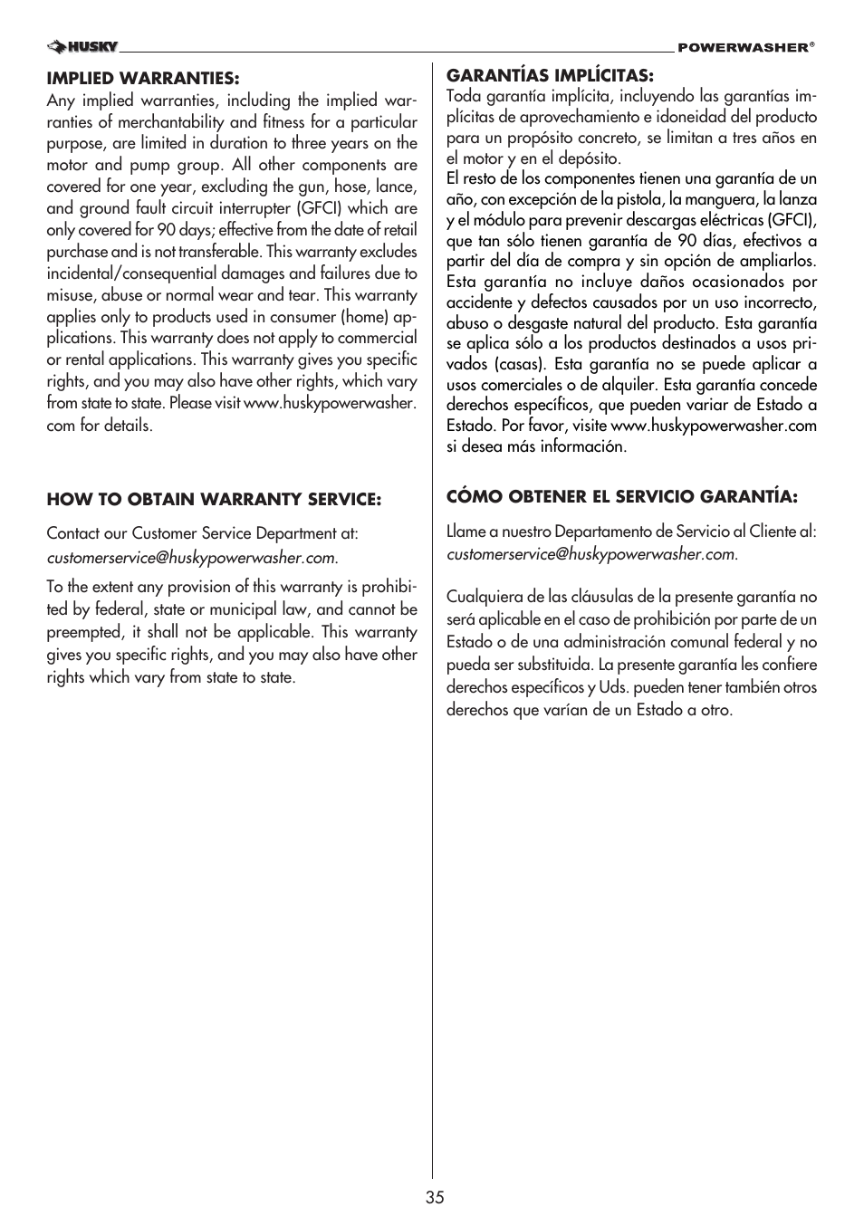 Husky 1800 User Manual | Page 35 / 36