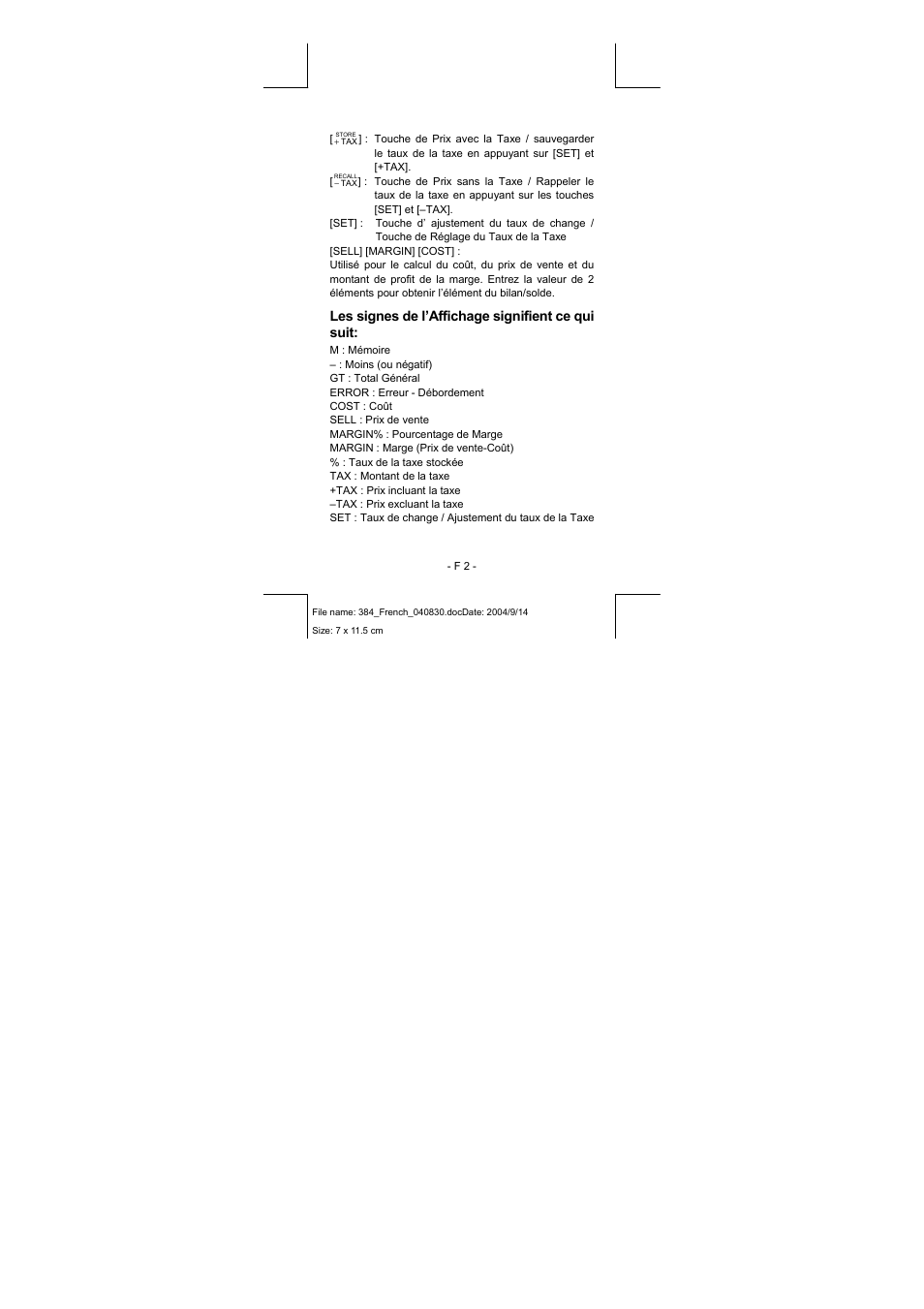 Les signes de l’affichage signifient ce qui suit | CITIZEN CPC-1010 User Manual | Page 11 / 45
