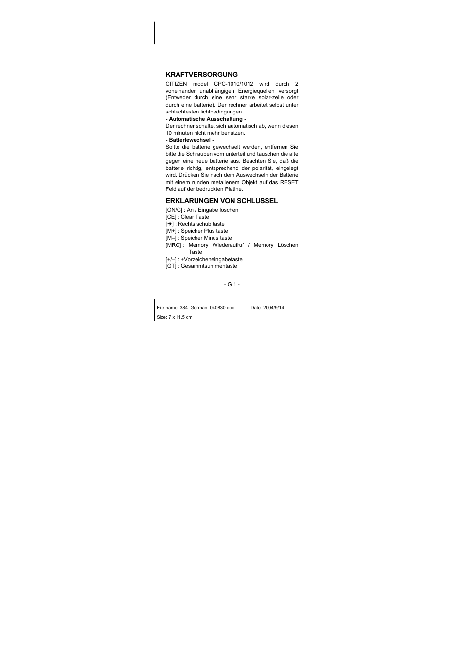 384_german_040830.pdf | CITIZEN CPC-1010 User Manual | Page 8 / 45
