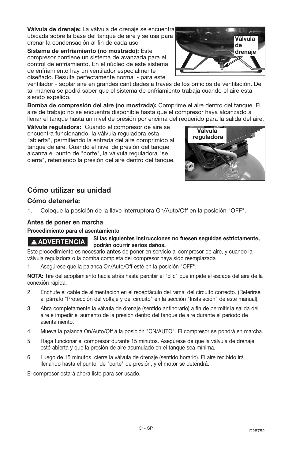 Cómo utilizar su unidad | Husky D28752 User Manual | Page 31 / 60