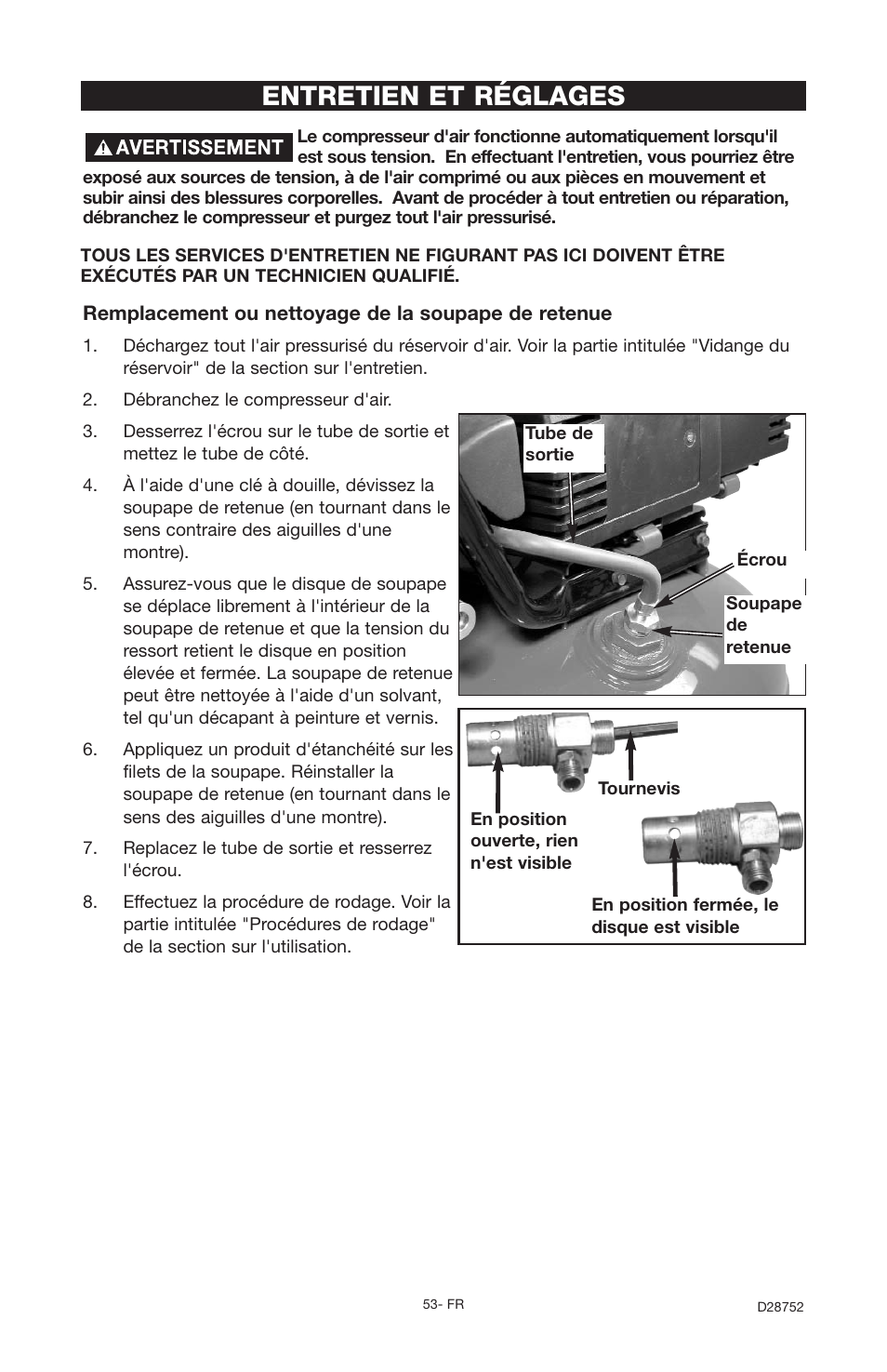 Entretien et réglages | Husky D28752 User Manual | Page 53 / 60