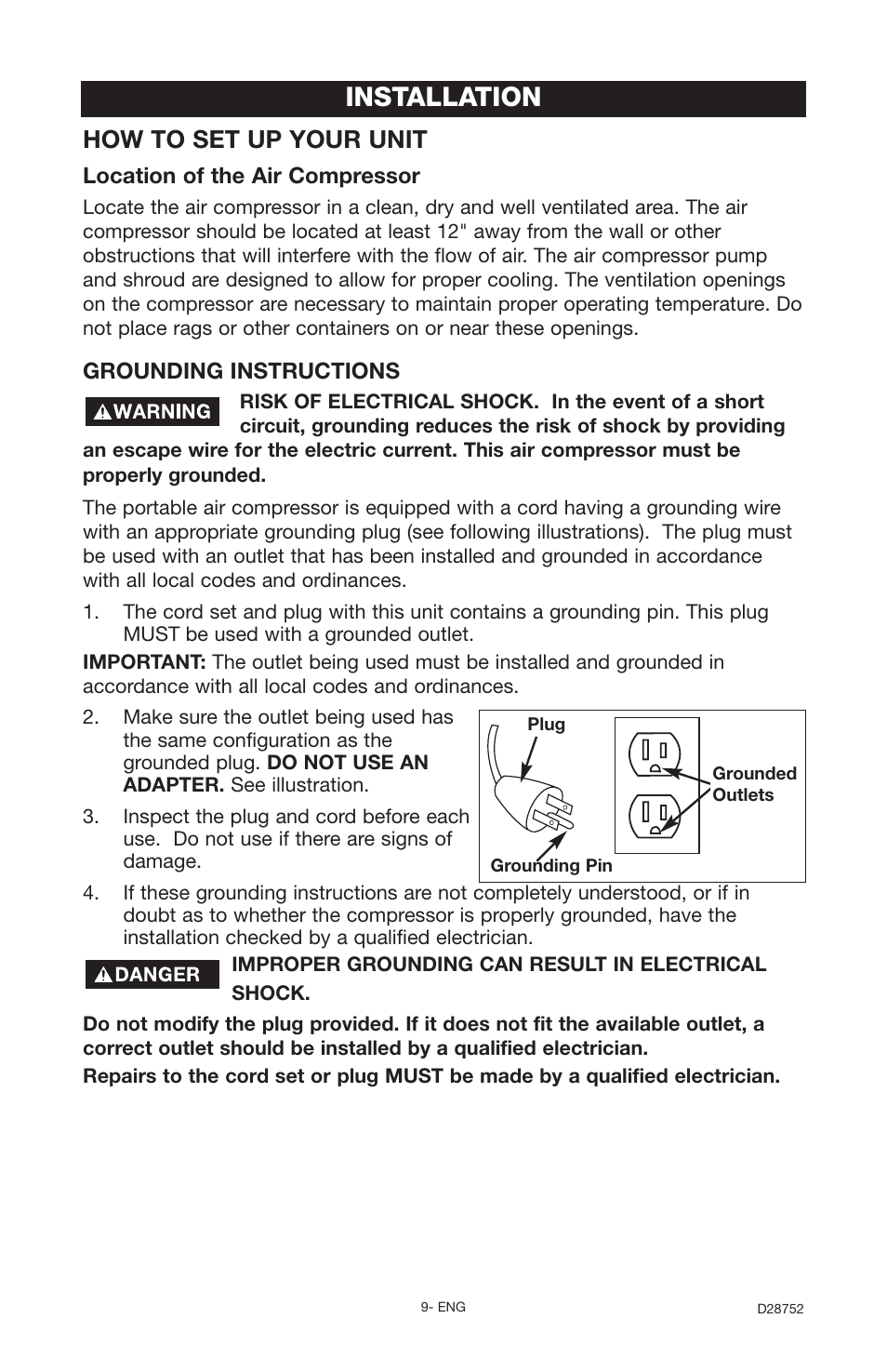 Installation, How to set up your unit | Husky D28752 User Manual | Page 9 / 60