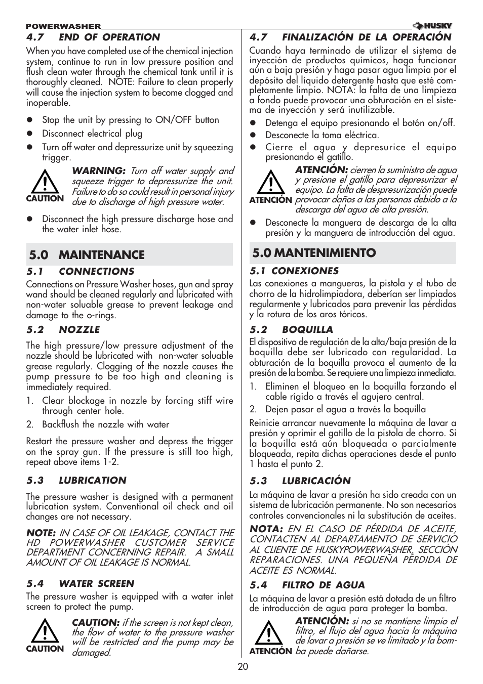 Husky 1750 US User Manual | Page 20 / 32