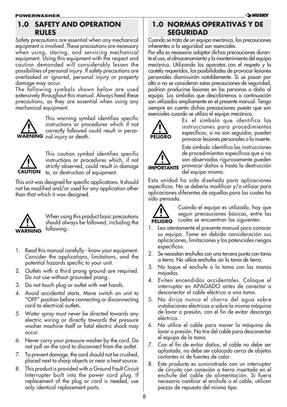 Husky 1750 US User Manual | Page 8 / 32