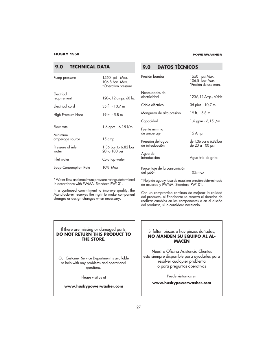 Husky 1550 PSL User Manual | Page 27 / 32