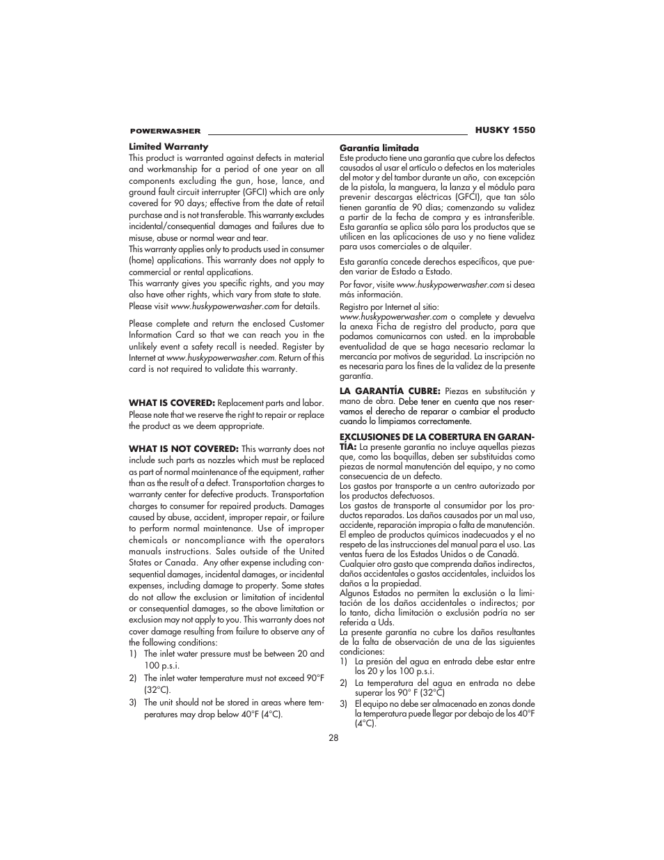 Husky 1550 PSL User Manual | Page 28 / 32