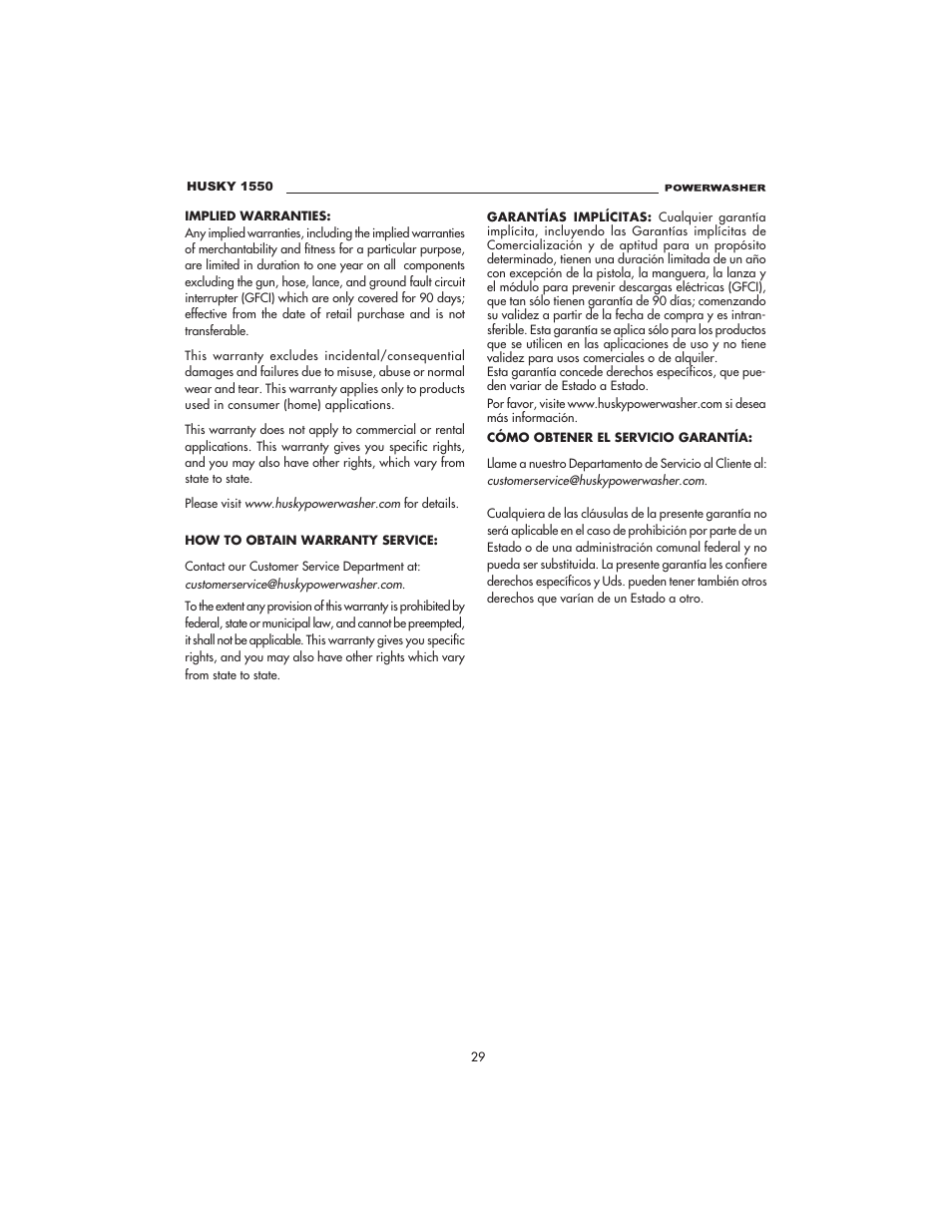 Husky 1550 PSL User Manual | Page 29 / 32