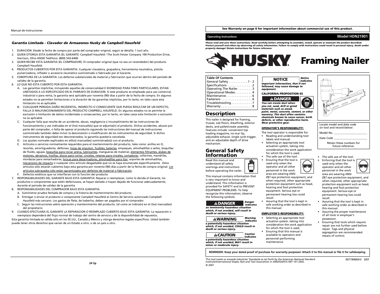 Husky HDN21901 User Manual | 12 pages