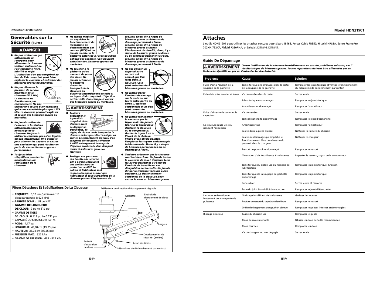 Attaches, Généralités sur la sécurité | Husky HDN21901 User Manual | Page 10 / 12