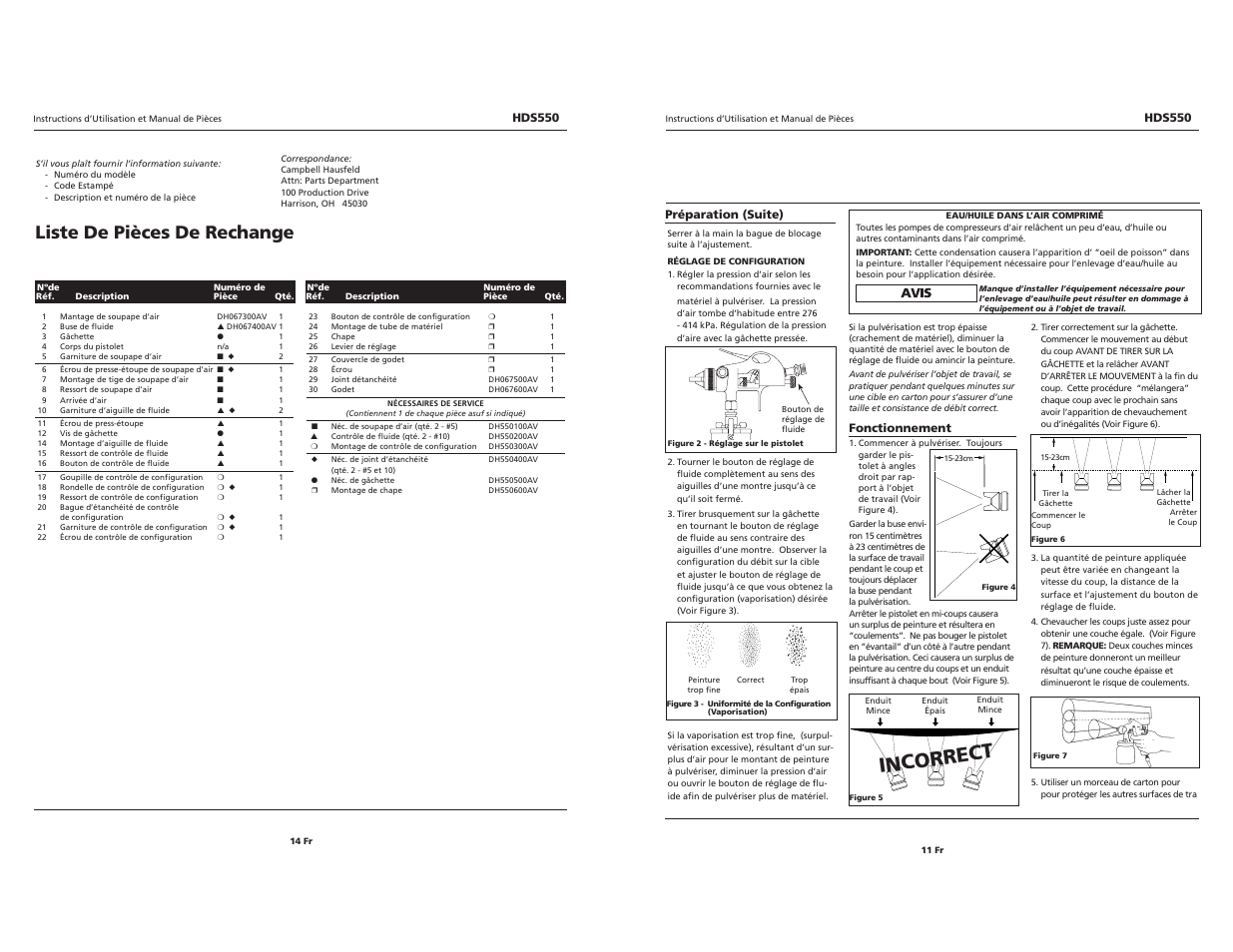 Incorr ect, Liste de pièces de rechange | Husky DETAIL SPRAY GUN HDS550 User Manual | Page 11 / 12