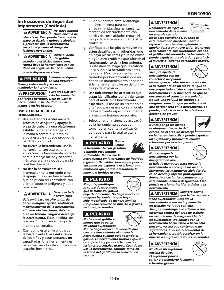 Instrucciones de seguridad importantes (continúa) | Husky HDN10500 User Manual | Page 11 / 16