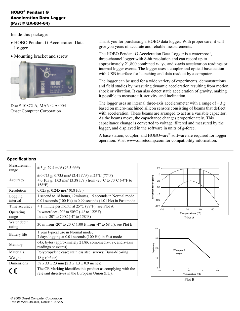 Hobo International PENDANT G UA-004-64 User Manual | 4 pages