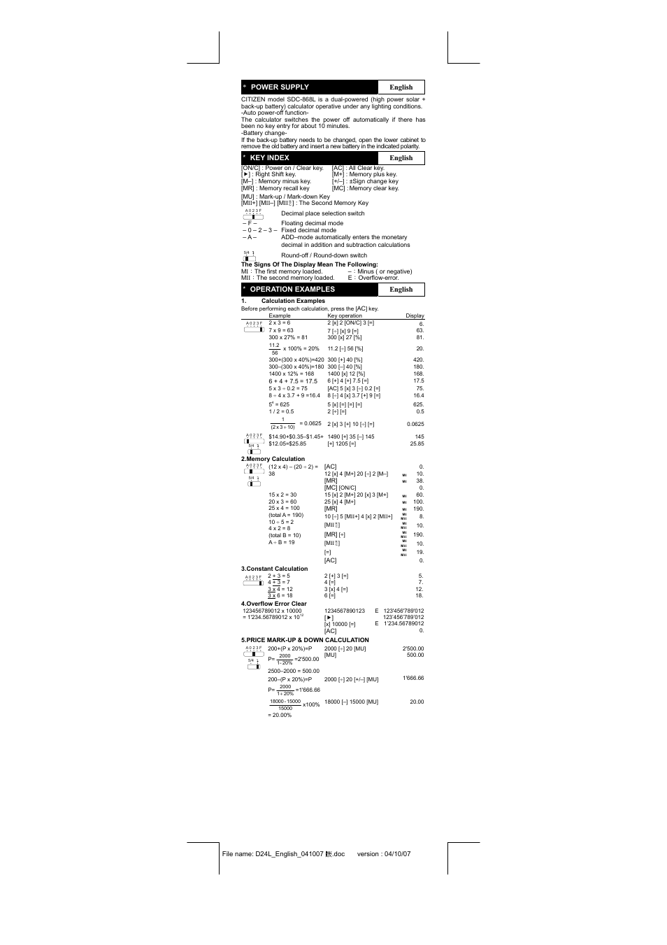 CITIZEN SDC-868L User Manual | Page 2 / 18