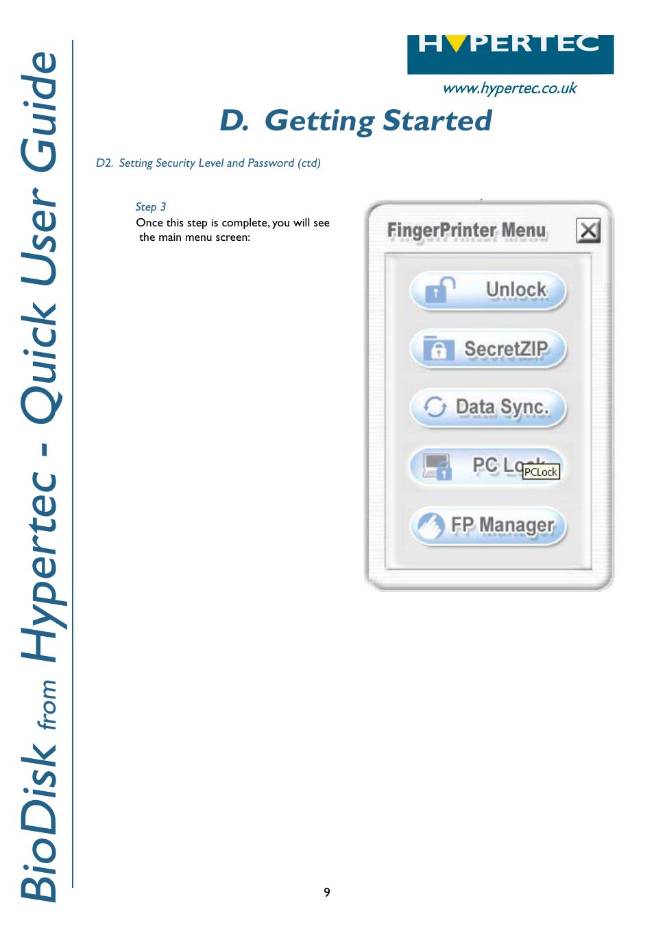 Biodisk, Hyper tec - quick user guide, D. getting started | Hypertec BioDisk User Manual | Page 10 / 12