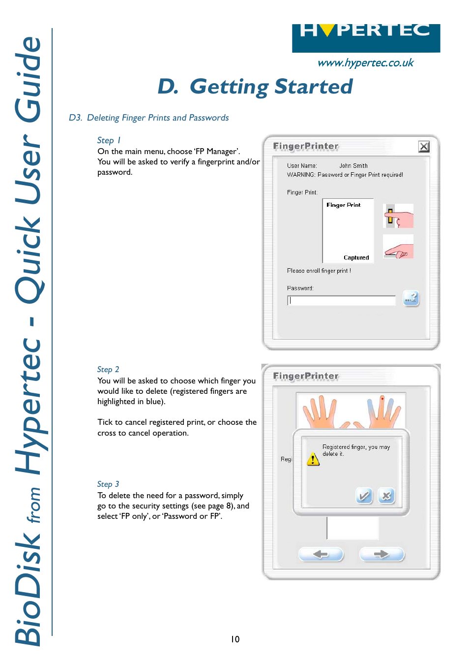 Biodisk, Hyper tec - quick user guide, D. getting started | Fr om | Hypertec BioDisk User Manual | Page 11 / 12