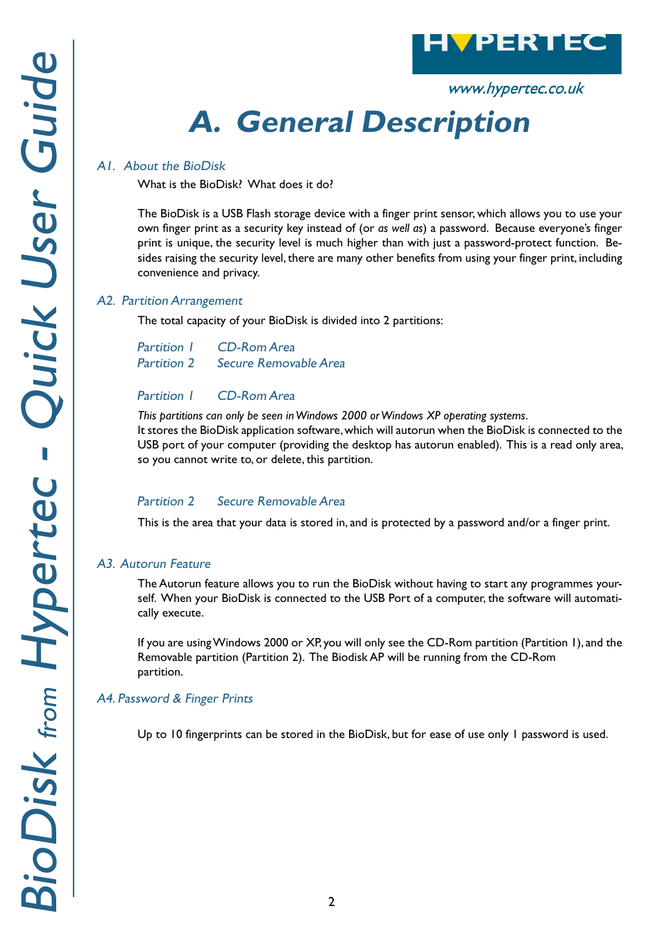 Biodisk, Hyper tec - quick user guide, A. general description | Fr om | Hypertec BioDisk User Manual | Page 3 / 12