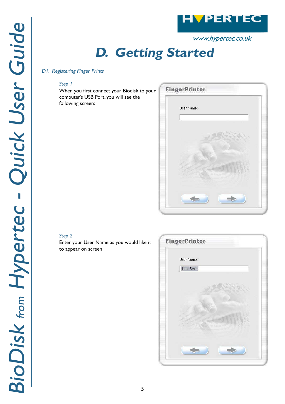 Biodisk, Hyper tec - quick user guide, D. getting started | Fr om | Hypertec BioDisk User Manual | Page 6 / 12