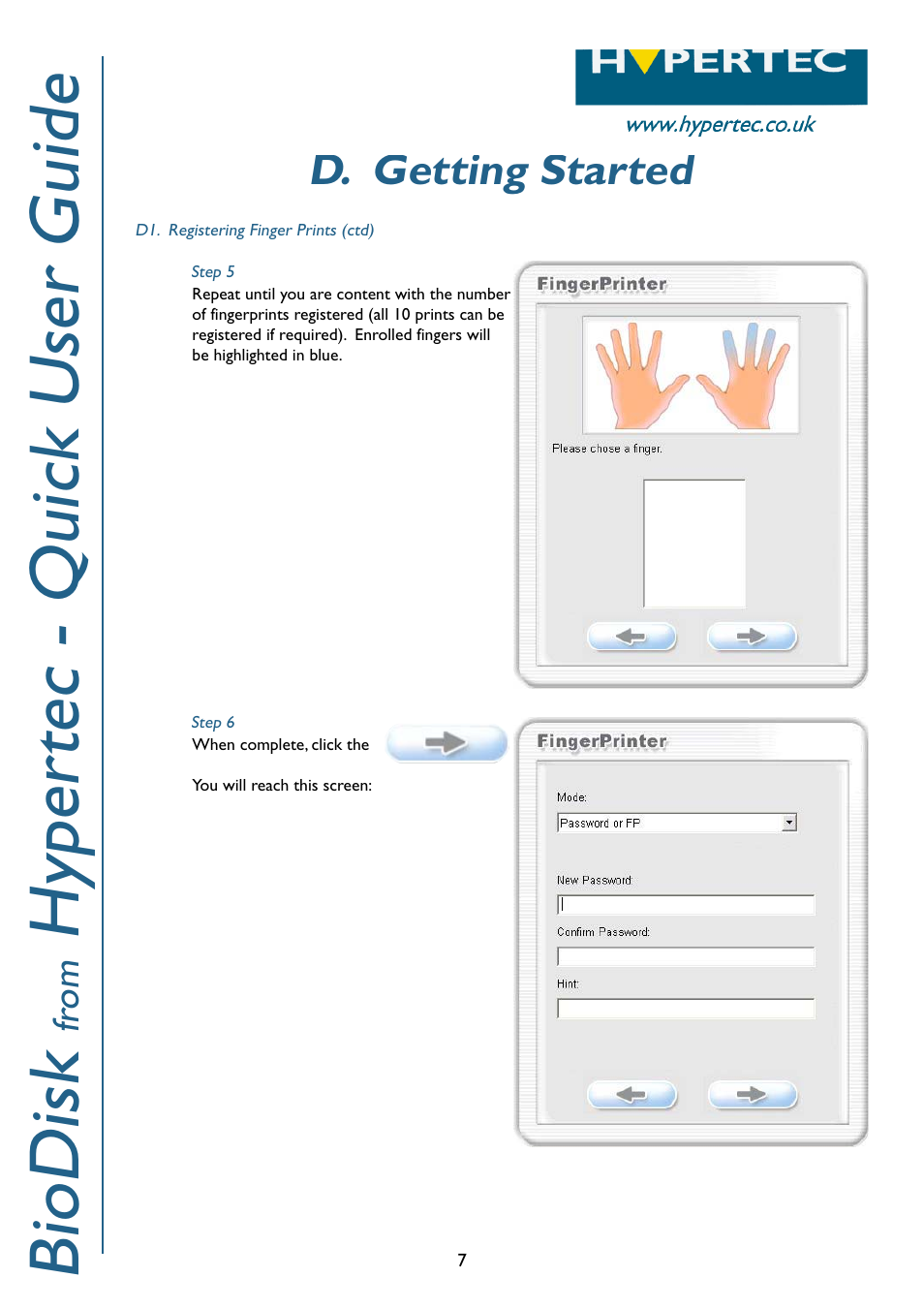 Biodisk, Hyper tec - quick user guide, D. getting started | Fr om | Hypertec BioDisk User Manual | Page 8 / 12