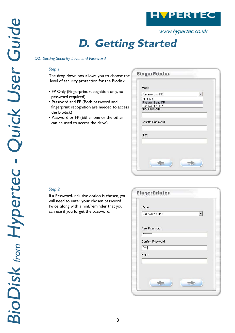 Biodisk, Hyper tec - quick user guide, D. getting started | Fr om | Hypertec BioDisk User Manual | Page 9 / 12