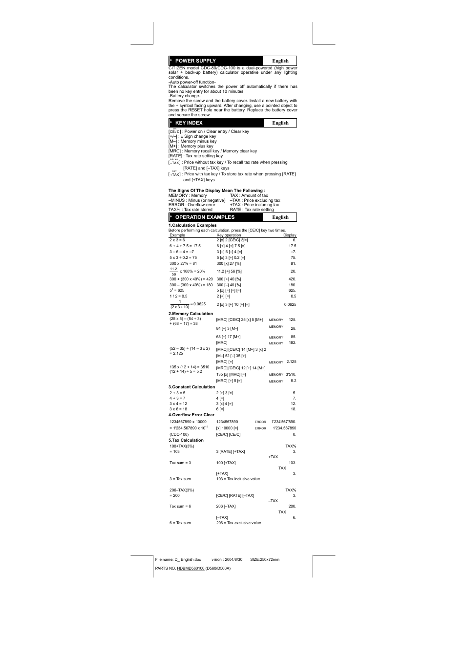 CITIZEN CDC-80 User Manual | 14 pages