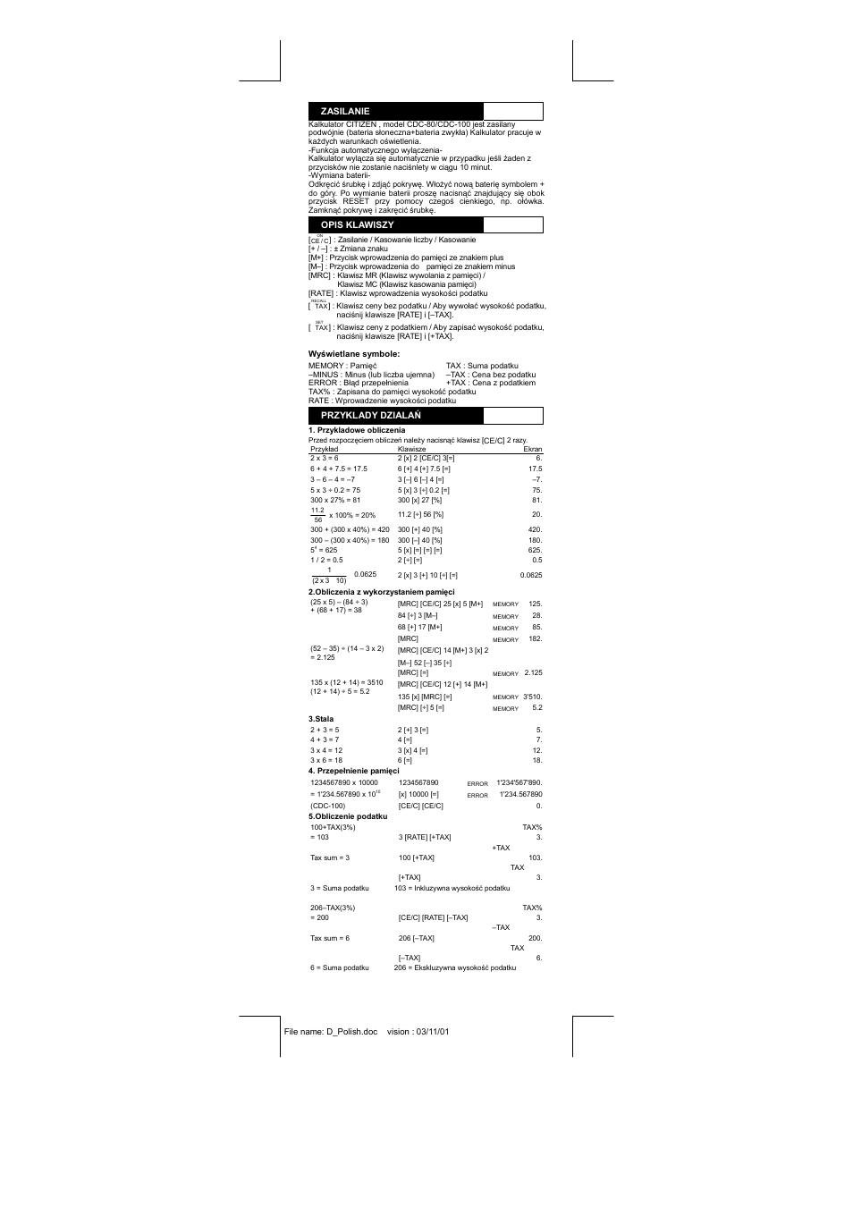 CITIZEN CDC-80 User Manual | Page 5 / 14