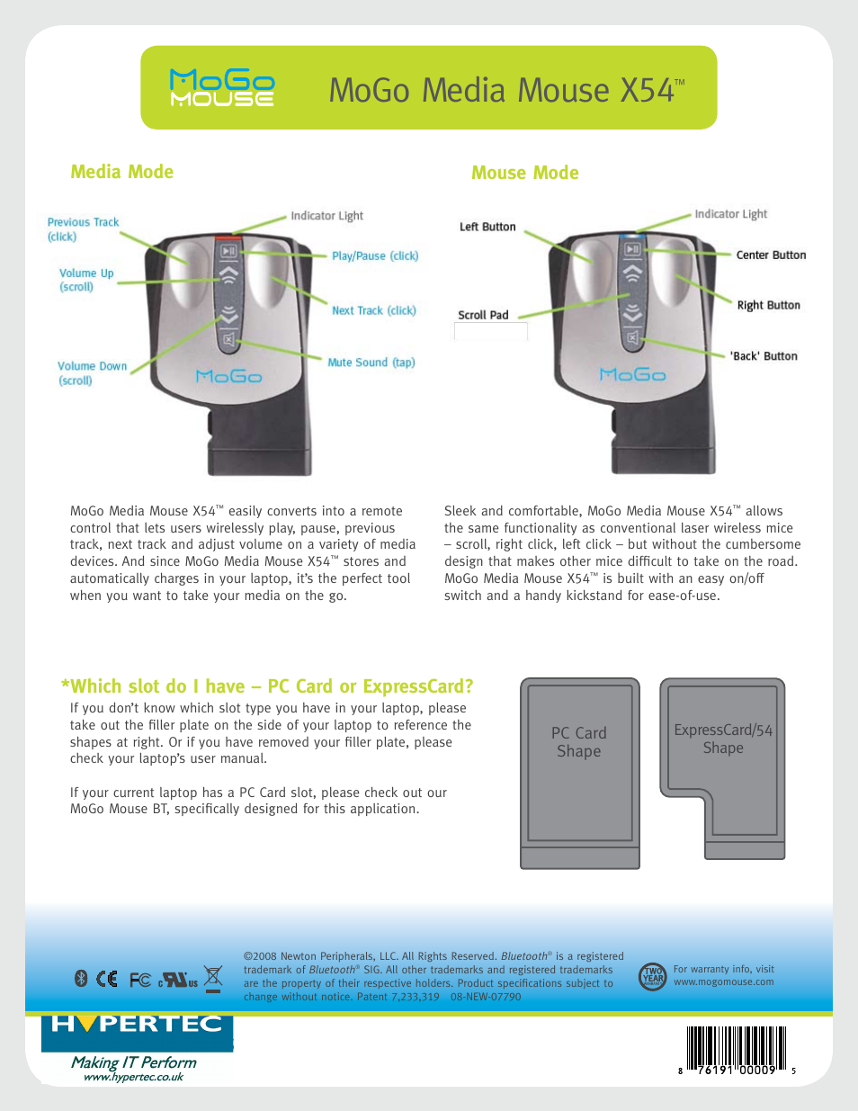 Mogo media mouse x54 | Hypertec MoGo X54 User Manual | Page 2 / 2