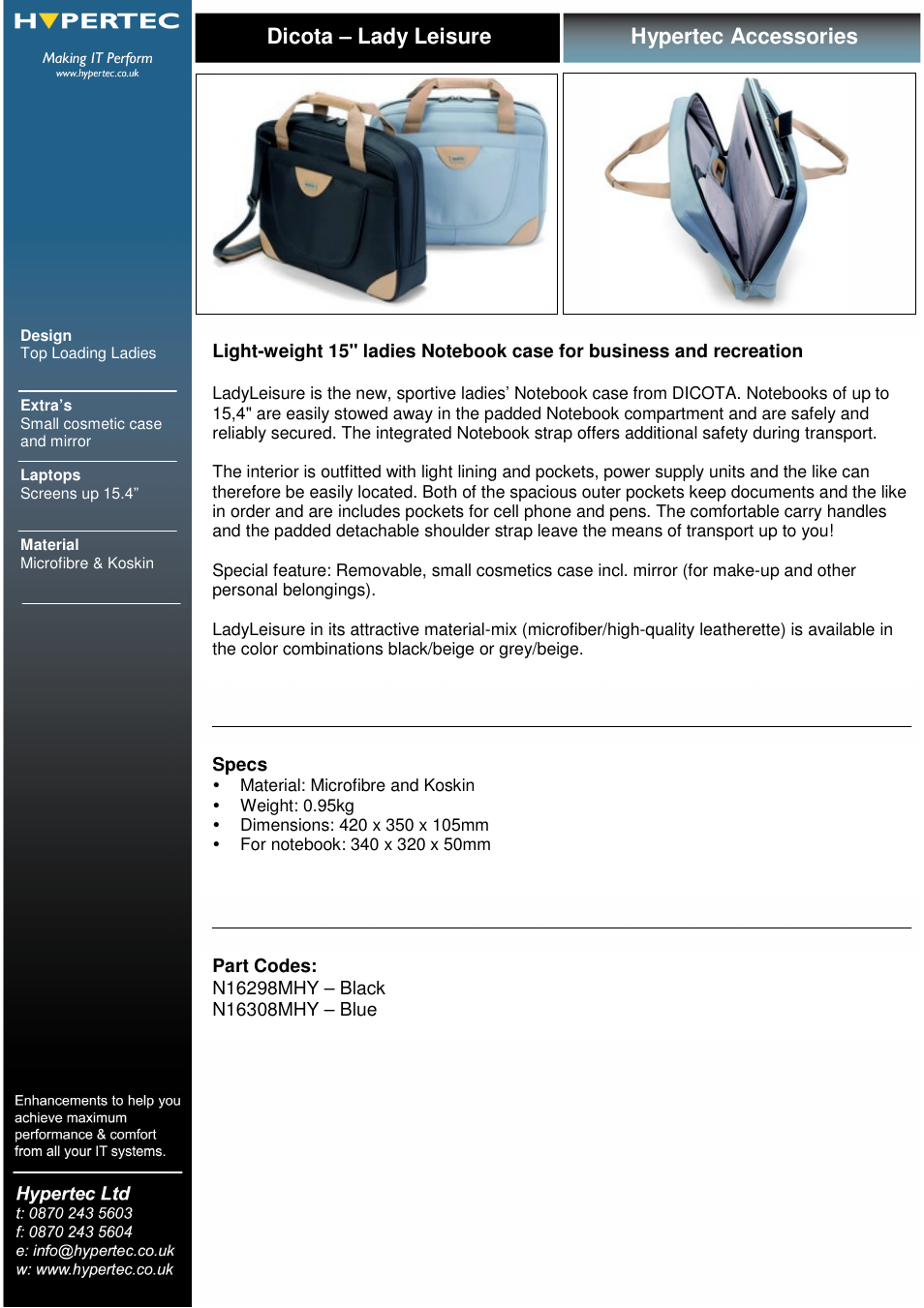 Hypertec N16308MHY User Manual | 1 page
