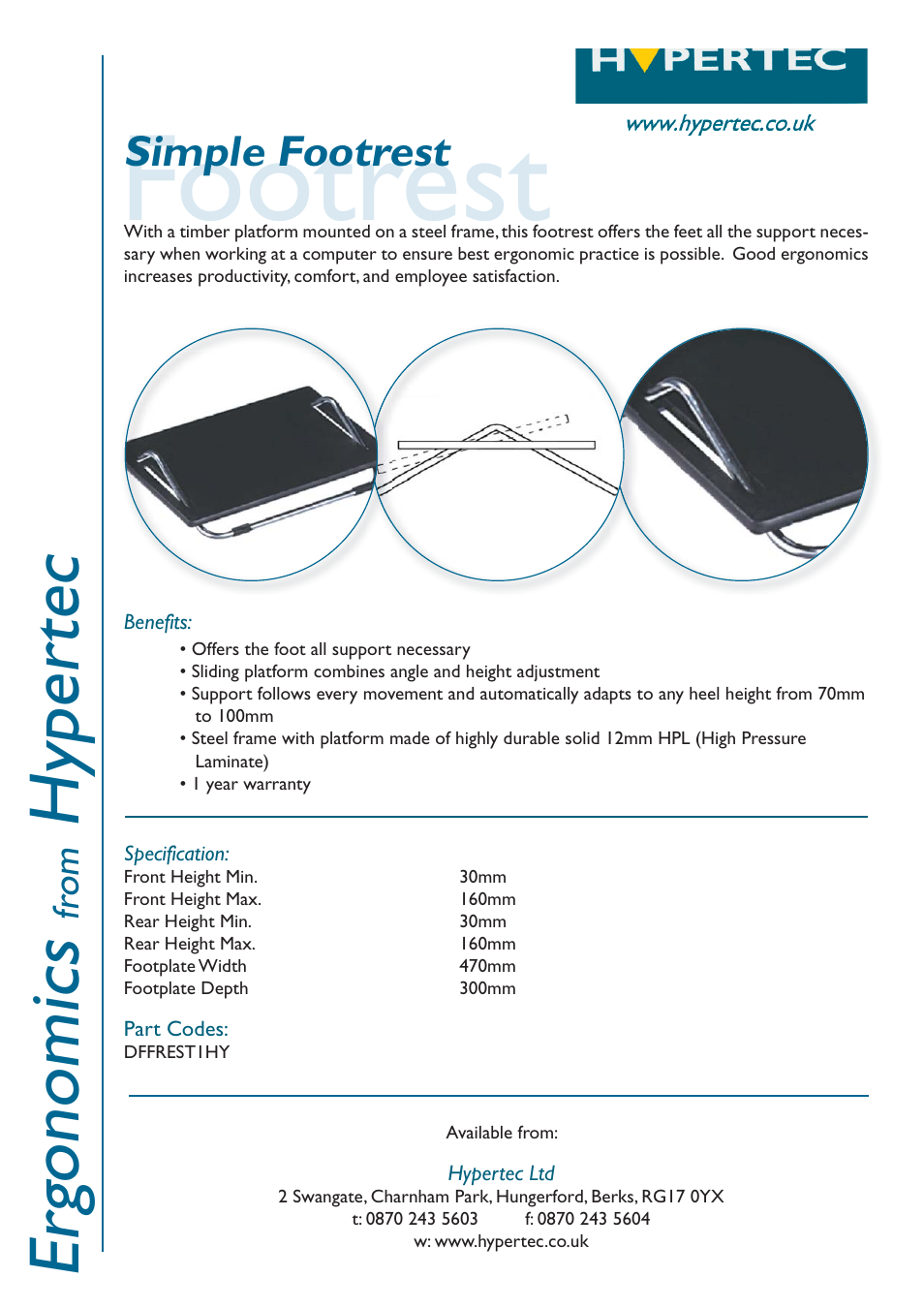 Hypertec Ergonomics Simple Footrest User Manual | 1 page