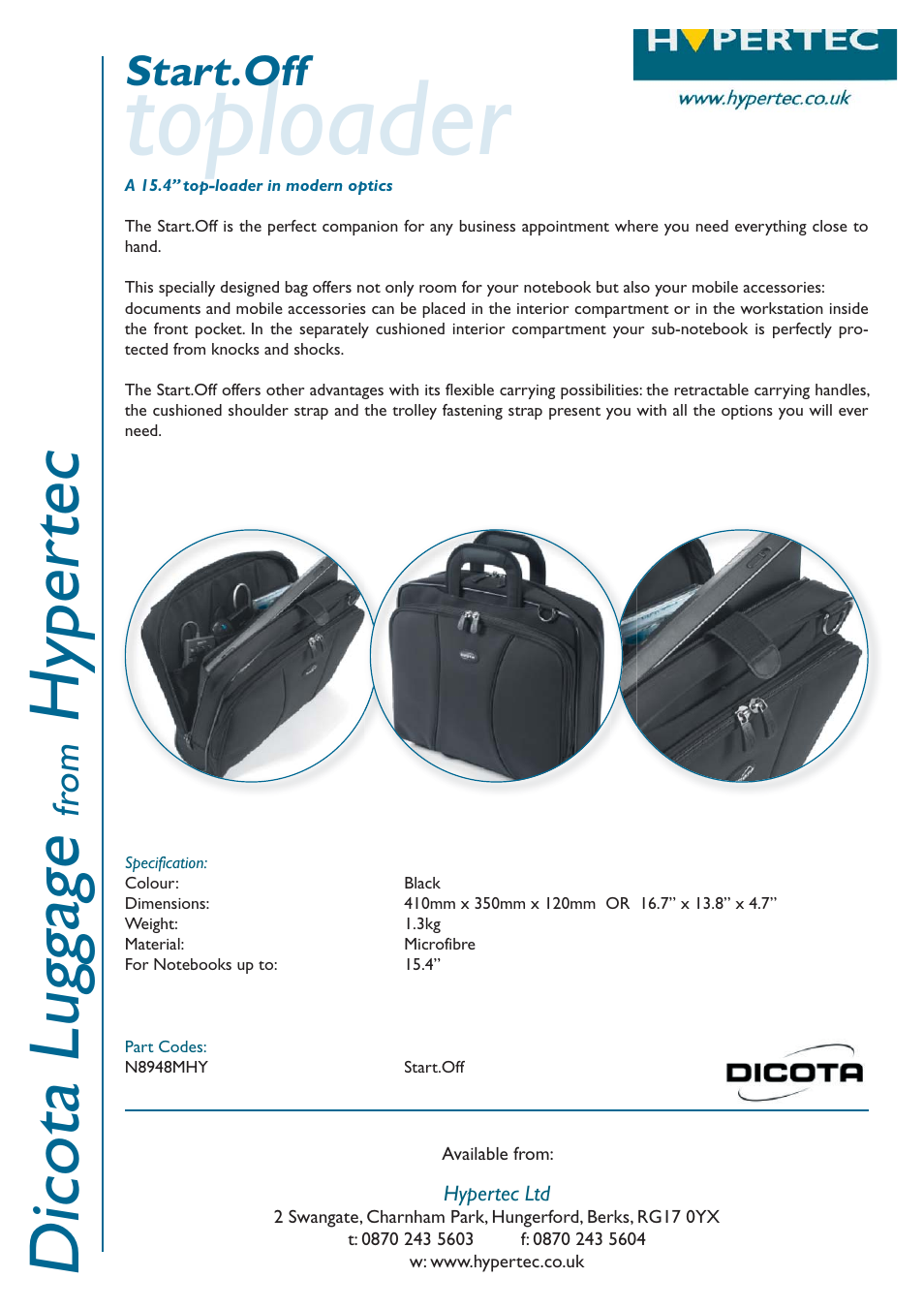 Hypertec Dicota Luggage N8948MHY User Manual | 1 page
