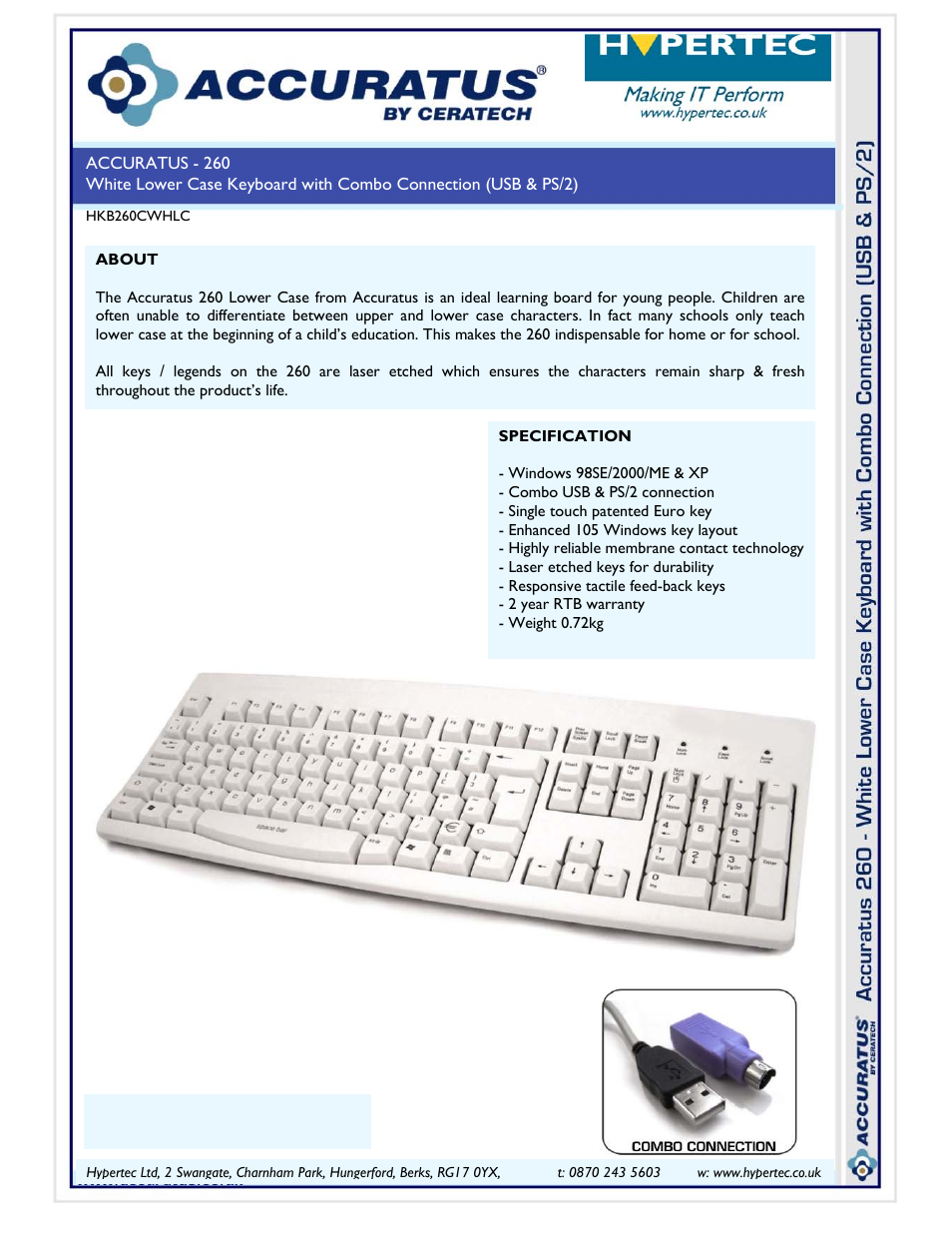 Hypertec HKB260CWHLC User Manual | 1 page