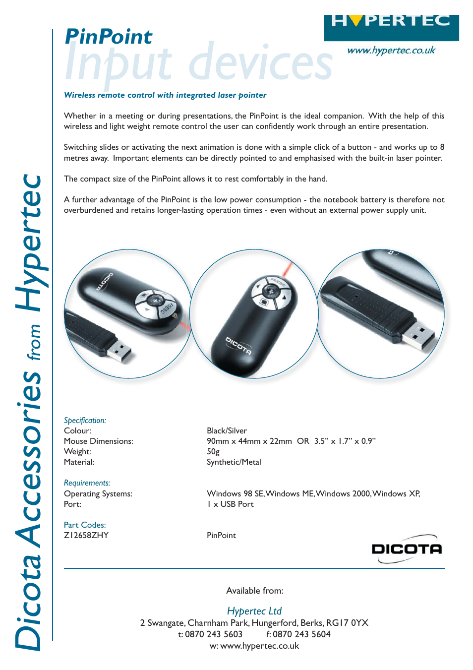 Hypertec PinPoint Z12658ZHY User Manual | 1 page